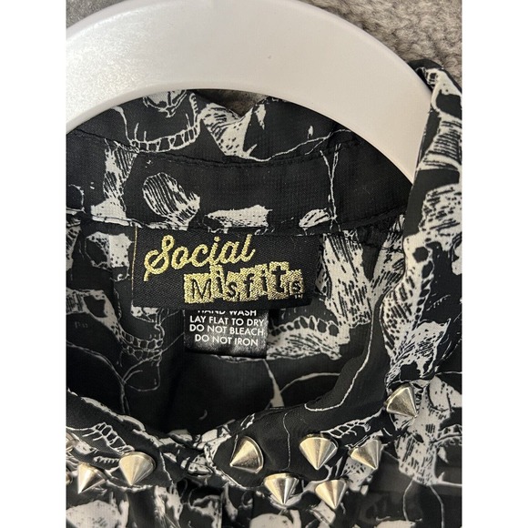 Social Misfits Sheer Skulls Studded Collar Button Up Top Womens Size Small Goth - Picture 3 of 11